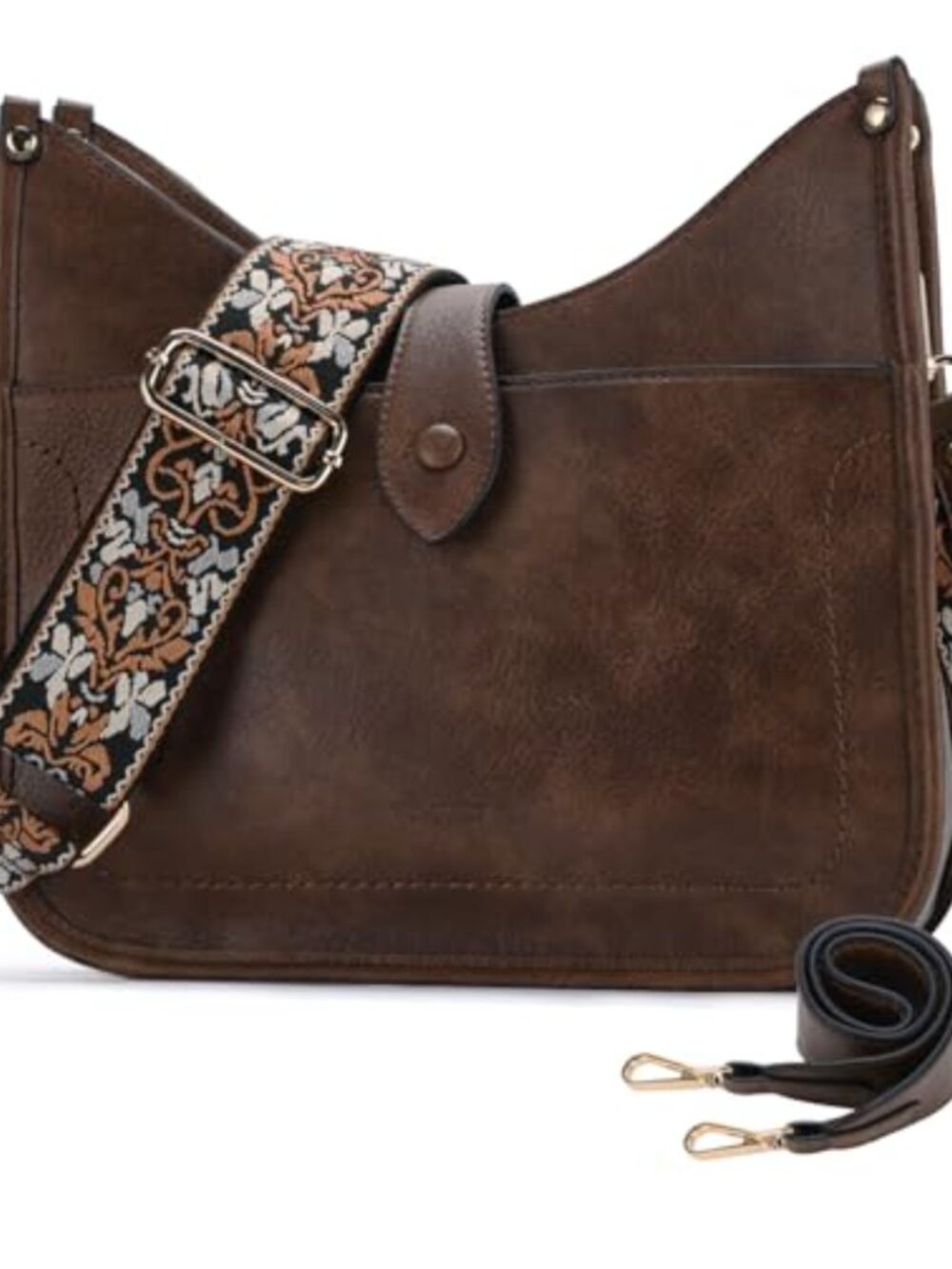Vegan Leather Crossbody Bucket Bag with Guitar Strap